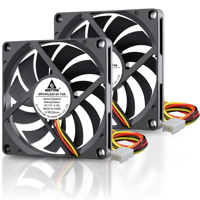GDSTIME Quiet 80mm Fan, 12V 3PIN 80mm x 80mm x 10mm Brushless DC Fan for CPU Coolers - Image 1